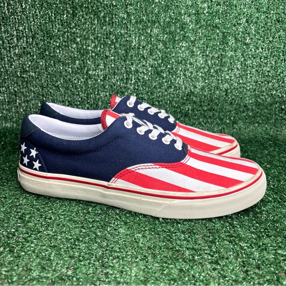 NEW POLO Ralph Lauren Men's USA Colored Sneaker Red White Blue Size 7.5 D
